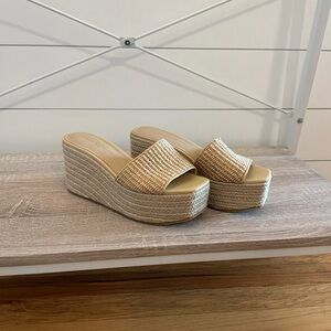 Veronica Beard Cream Wedge Sandals